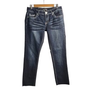 Premiere Rue 21 Women's Blue Embroidered Rhinestone Cropped Jeans Size 9/10 R